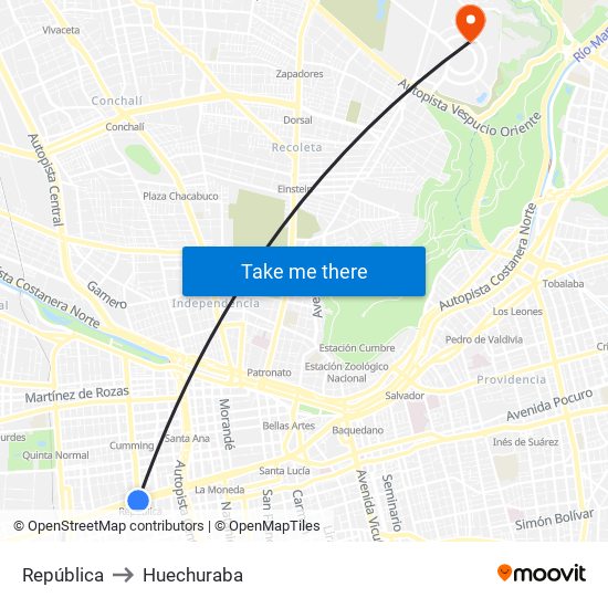 República to Huechuraba map