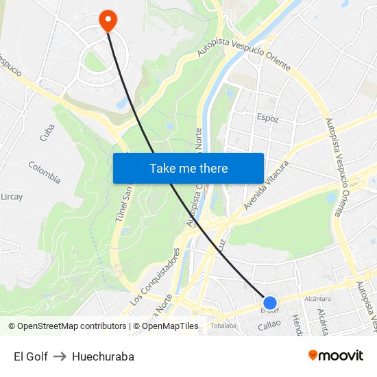 El Golf to Huechuraba map
