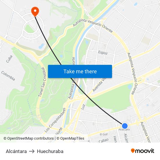 Alcántara to Huechuraba map