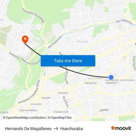 Hernando De Magallanes to Huechuraba map