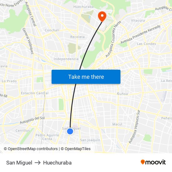 San Miguel to Huechuraba map
