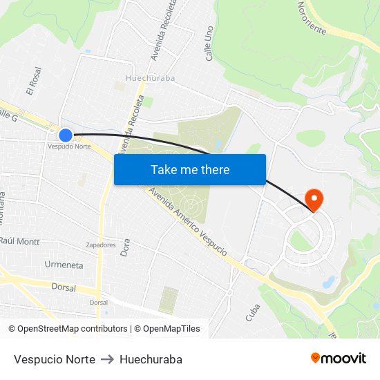 Vespucio Norte to Huechuraba map