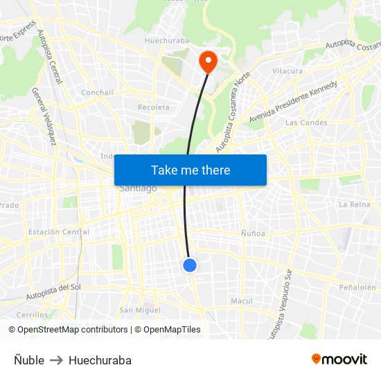 Ñuble to Huechuraba map