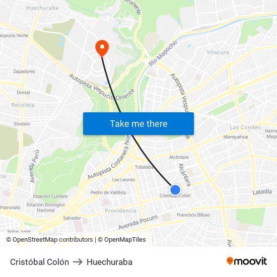 Cristóbal Colón to Huechuraba map