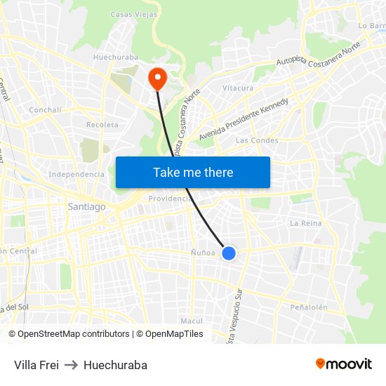 Villa Frei to Huechuraba map