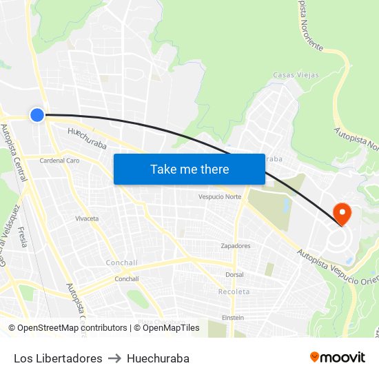 Los Libertadores to Huechuraba map