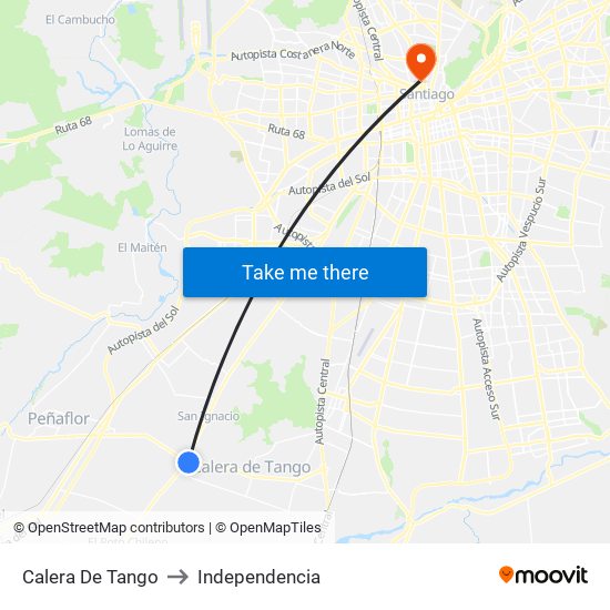 Calera De Tango to Independencia map