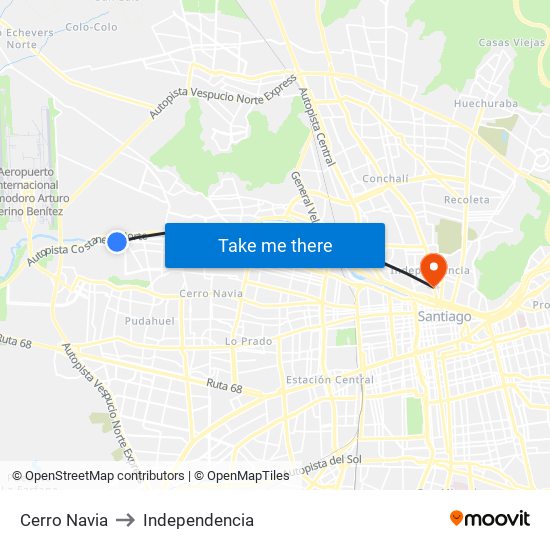 Cerro Navia to Independencia map