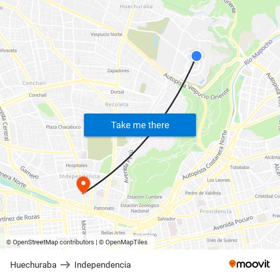 Huechuraba to Independencia map