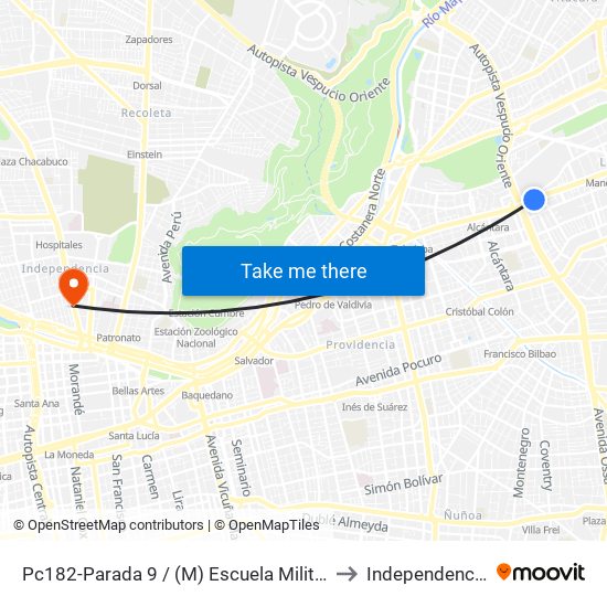Pc182-Parada 9 / (M) Escuela Militar to Independencia map