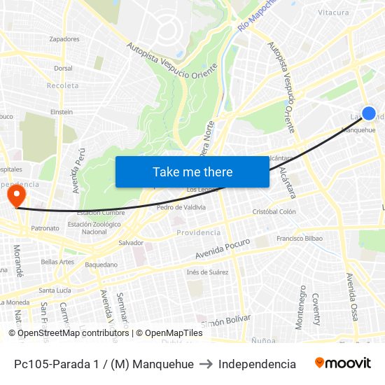 Pc105-Parada 1 / (M) Manquehue to Independencia map