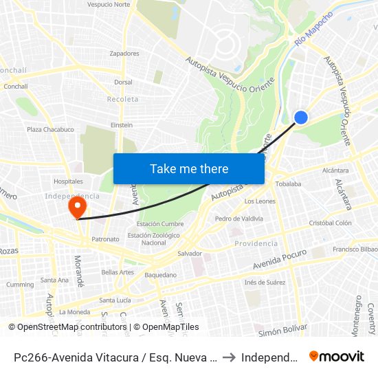 Pc266-Avenida Vitacura / Esq. Nueva Costanera to Independencia map