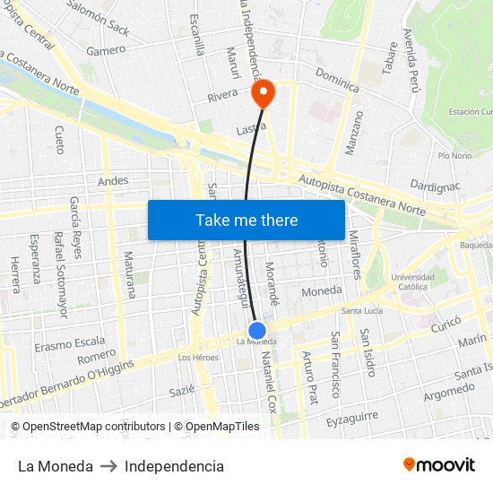 La Moneda to Independencia map