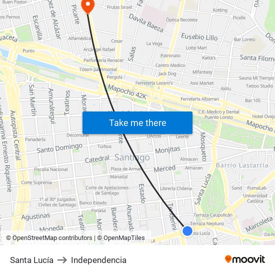 Santa Lucía to Independencia map