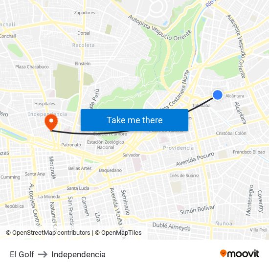 El Golf to Independencia map