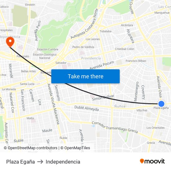 Plaza Egaña to Independencia map