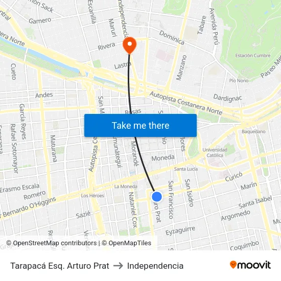 Tarapacá Esq. Arturo Prat to Independencia map
