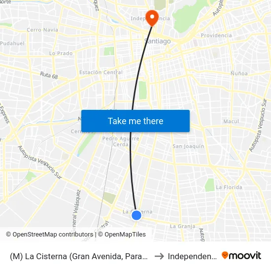 (M) La Cisterna (Gran Avenida, Parad. 25) to Independencia map