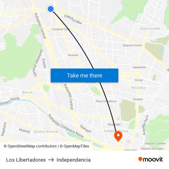 Los Libertadores to Independencia map