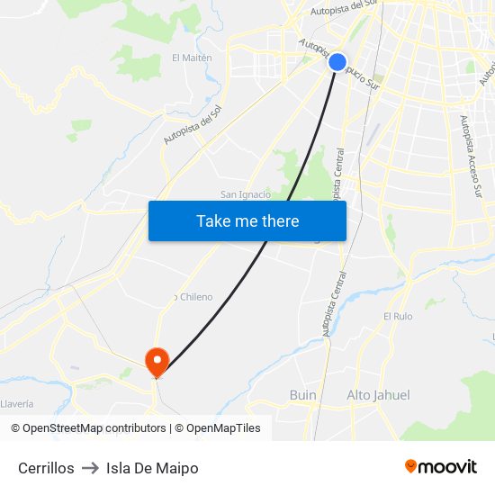 Cerrillos to Isla De Maipo map