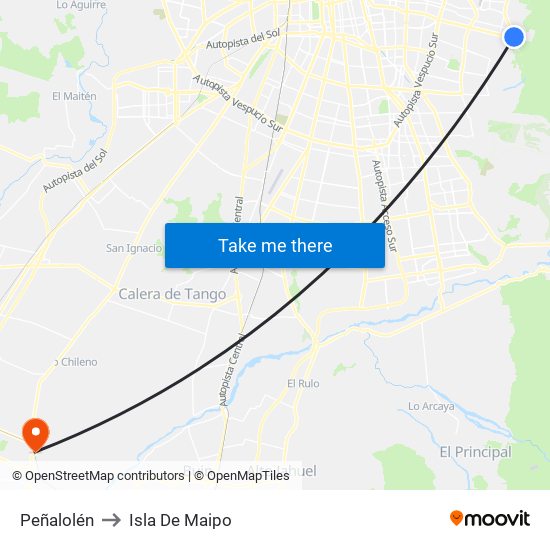 Peñalolén to Isla De Maipo map