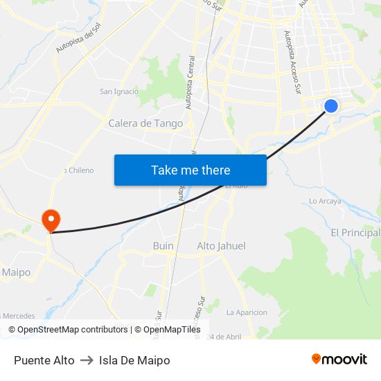 Puente Alto to Isla De Maipo map