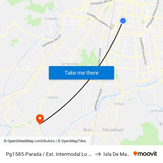 Pg1585-Parada / Est. Intermodal Lo Ovalle to Isla De Maipo map