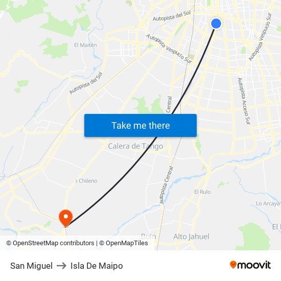San Miguel to Isla De Maipo map