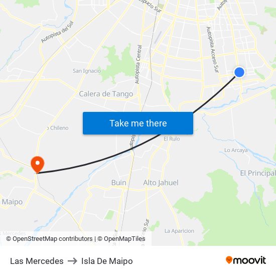 Las Mercedes to Isla De Maipo map