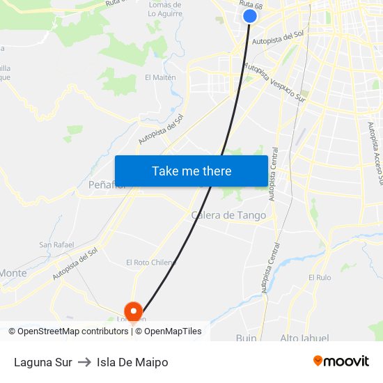 Laguna Sur to Isla De Maipo map