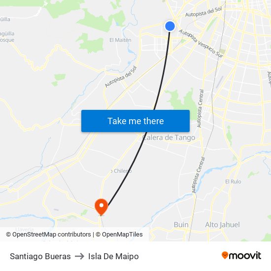 Santiago Bueras to Isla De Maipo map