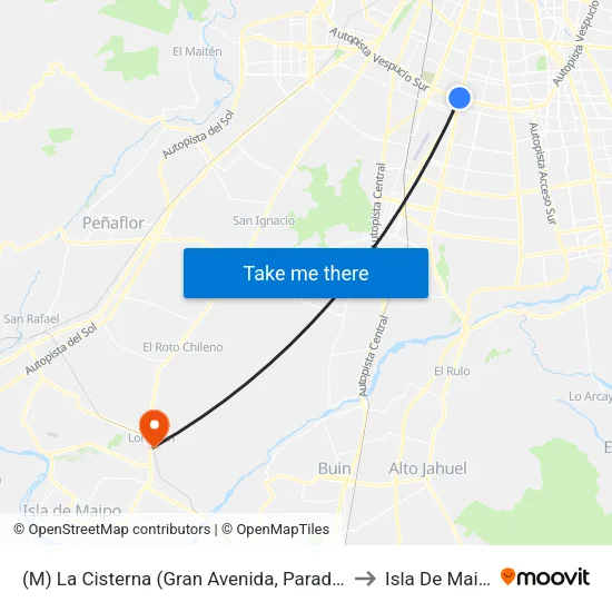 (M) La Cisterna (Gran Avenida, Parad. 25) to Isla De Maipo map