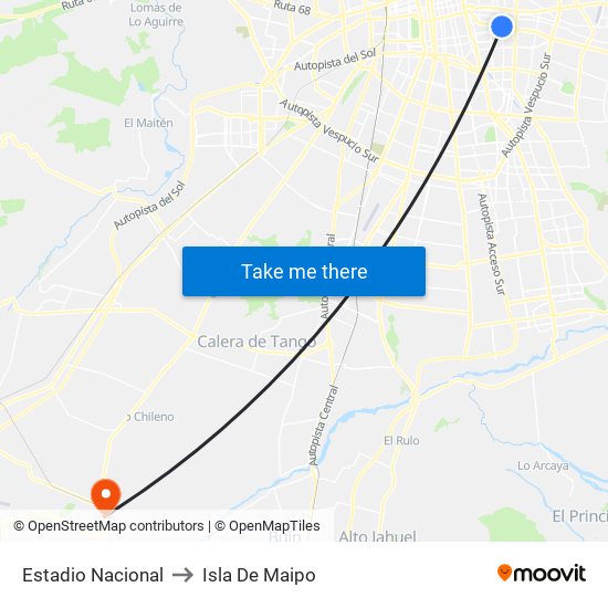 Estadio Nacional to Isla De Maipo map