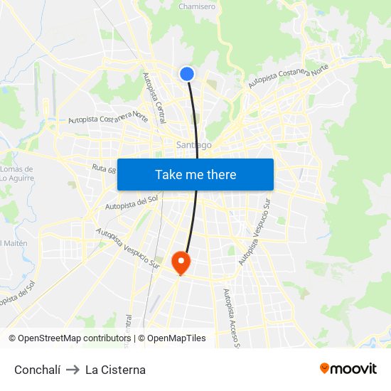 Conchalí to La Cisterna map