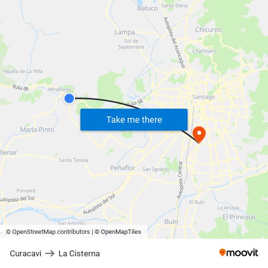 Curacaví to La Cisterna map