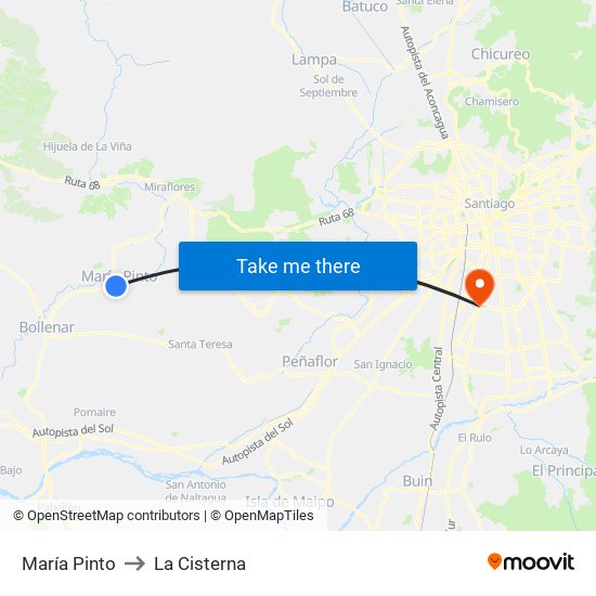 María Pinto to La Cisterna map