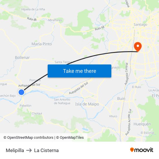 Melipilla to La Cisterna map