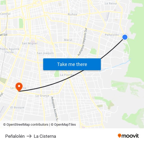 Peñalolén to La Cisterna map