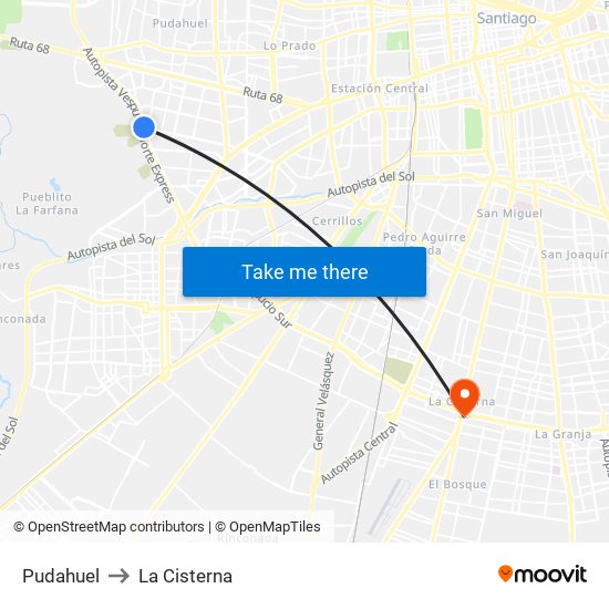 Pudahuel to La Cisterna map