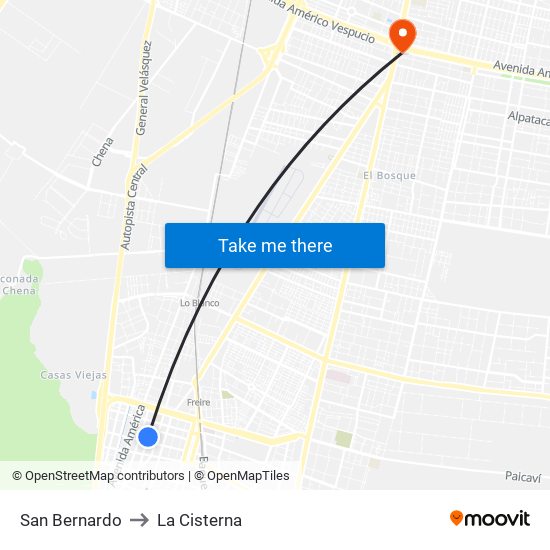 San Bernardo to La Cisterna map