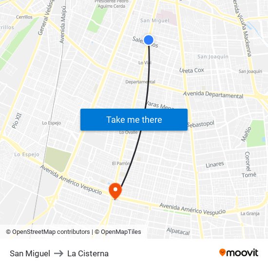 San Miguel to La Cisterna map