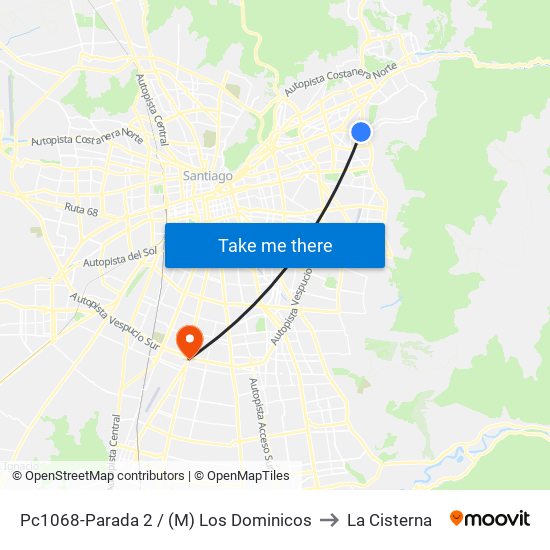 Pc1068-Parada 2 / (M) Los Dominicos to La Cisterna map