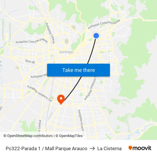 Pc322-Parada 1 / Mall Parque Arauco to La Cisterna map