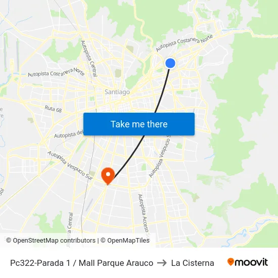 Pc322-Parada 1 / Mall Parque Arauco to La Cisterna map