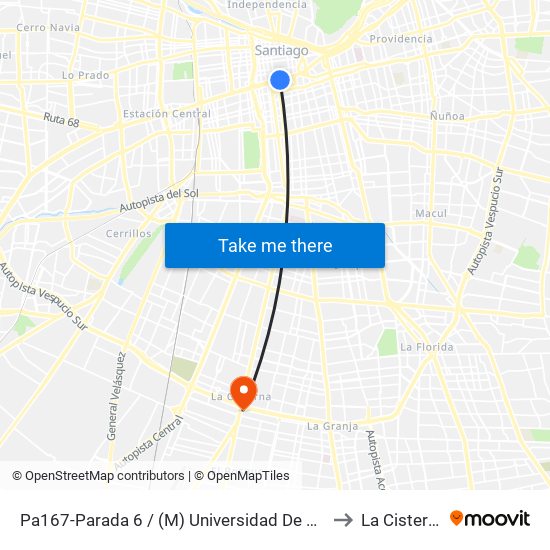 Pa167-Parada 6 / (M) Universidad De Chile to La Cisterna map