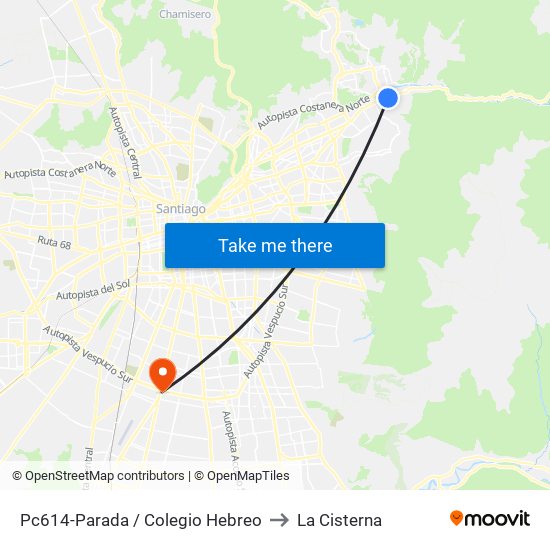 Pc614-Parada / Colegio Hebreo to La Cisterna map