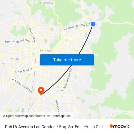 Pc616-Avenida Las Condes / Esq. Sn. Fco. De Asís to La Cisterna map