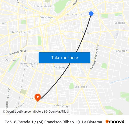 Pc618-Parada 1 / (M) Francisco Bilbao to La Cisterna map