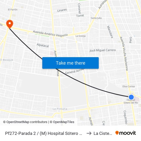 Pf272-Parada 2 / (M) Hospital Sótero Del Río to La Cisterna map