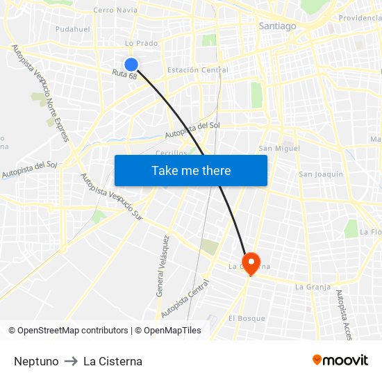 Neptuno to La Cisterna map